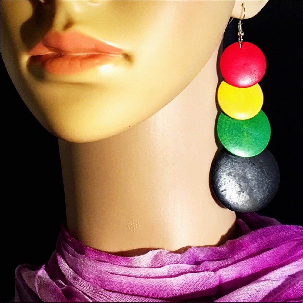❤️💛💚🖤 Natural Wood, Rastafarian Earrings, NIP